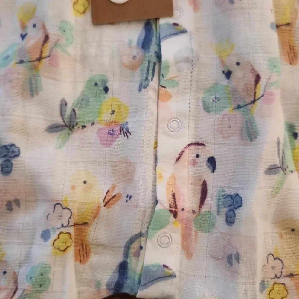 Angel Dear Muslin Snap Front Romper ~ Neopolitan Birds